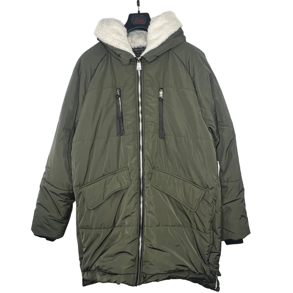 New Black Tape_ Size 1X Green Khaki Hooded Long Puffer Coat Jacket